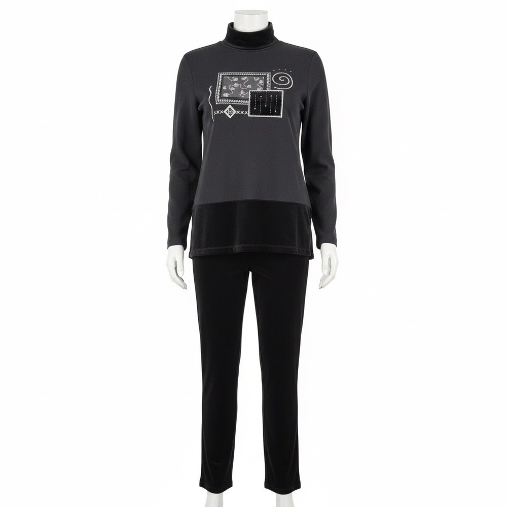 Bobbie Brooks Outfit S Vintage 90s Mock Neck Velour Patchwork Top Pants Set Goth